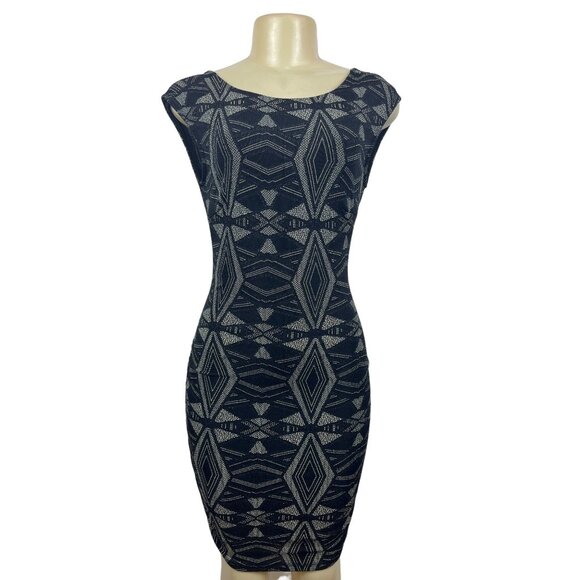 Printed Bodycon Women’s Black Dress Sz S - Picture 1 of 8